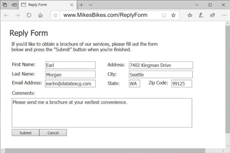 A screenshot of a company’s webpage with a form for collecting data is shown.