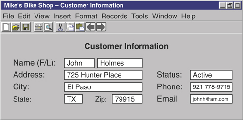 A typical database screen used to collect data is shown.