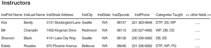 A table with various instructor’s details is shown.