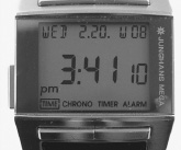 FIGURE 1.8. Junghans Mega 1000 Digital Radio Controlled Watch. There is no good conceptual model for understanding the operation of my watch. It has five buttons with no hints as to what each one does. And yes, the buttons do different things in their different modes. But it is a very nice-looking watch, and always has the exact time because it checks official radio time stations. (The top row of the display is the date: Wednesday, February 20, the eighth week of the year.) (Photograph by the author.)
